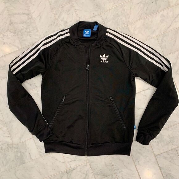 Adidas classic tricot running track jacket black & white stripes size XS - Picture 1 of 10